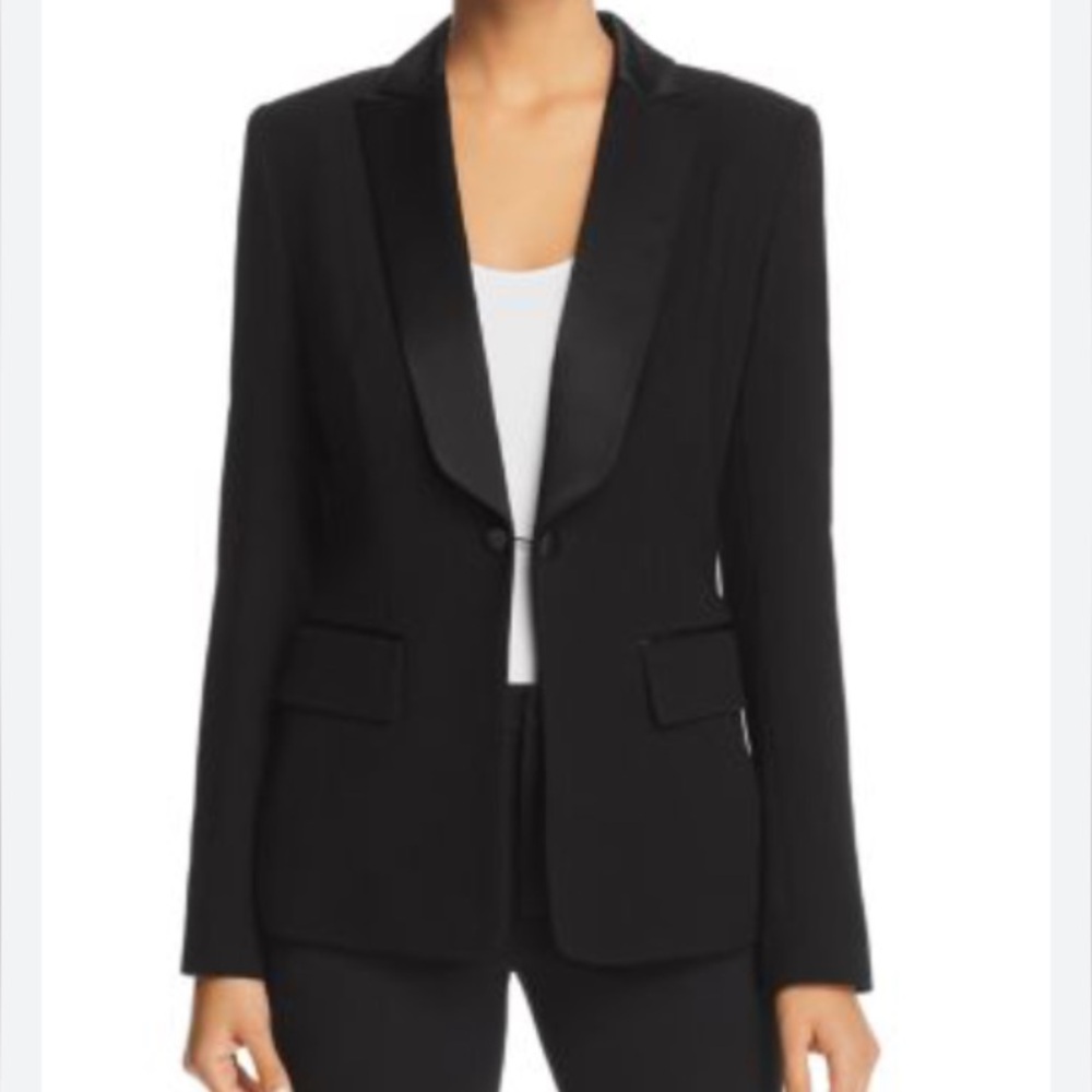 Ellie Tahari Silk Collared Tuxedo Blazer Size 6 Black Professional Work Wear